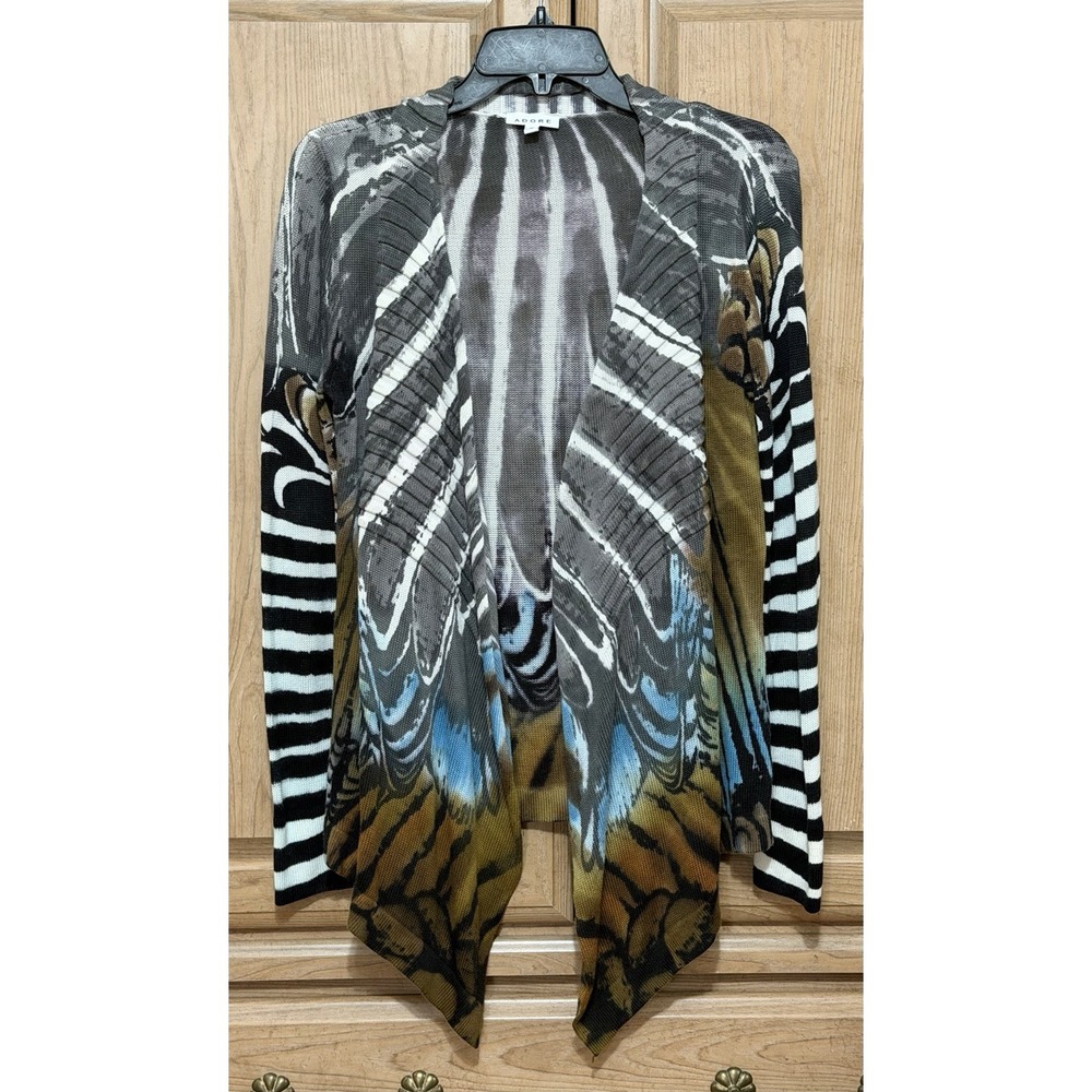 Adore Open Front Draped Knit Cardigan Sweater Women's Small Multi Butterfly